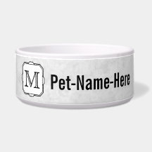 Your Letter. Monogram in Gray, Black and White. Pet Food Bowl