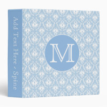 Your Letter, Monogram. Pale Blue Damask Pattern. Vinyl Binder