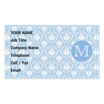 Your Letter, Monogram. Pale Blue Damask Pattern. Business Card Templates