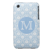 Your Letter, Monogram. Pale Blue Damask Pattern. Case-Mate iPhone 3 Case