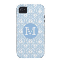 Your Letter, Monogram. Pale Blue Damask Pattern. Case-Mate iPhone 4 Covers