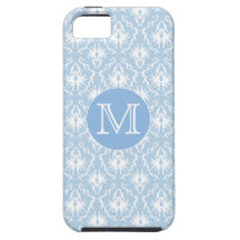 Your Letter, Monogram. Pale Blue Damask Pattern. iPhone 5 Cases