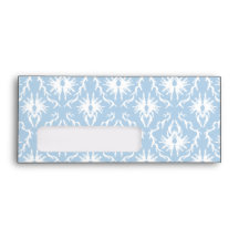 Your Letter, Monogram. Pale Blue Damask Pattern. Envelopes