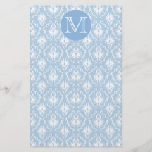 Your Letter, Monogram. Pale Blue Damask Pattern. Flyer