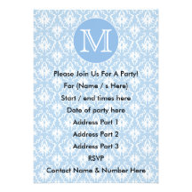 Your Letter, Monogram. Pale Blue Damask Pattern. Invitation
