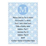 Your Letter, Monogram. Pale Blue Damask Pattern. Custom Invites