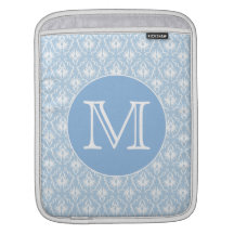 Your Letter, Monogram. Pale Blue Damask Pattern. Sleeve For iPads