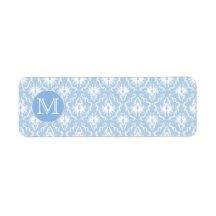Your Letter, Monogram. Pale Blue Damask Pattern. Return Address Labels