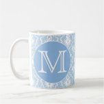 Your Letter, Monogram. Pale Blue Damask Pattern. Mug