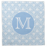 Your Letter, Monogram. Pale Blue Damask Pattern. Printed Napkins