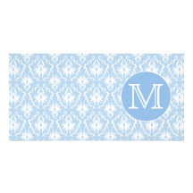 Your Letter, Monogram. Pale Blue Damask Pattern. Photo Card