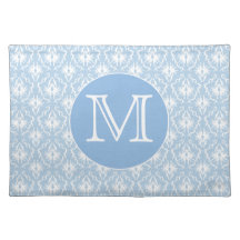 Your Letter, Monogram. Pale Blue Damask Pattern. Placemat