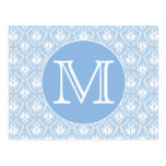 Your Letter, Monogram. Pale Blue Damask Pattern. Postcard