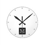 Your Letter Monogram. Picture of Black Wood. Wall Clock