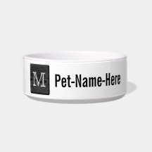 Your Letter Monogram. Picture of Black Wood. Pet Food Bowl