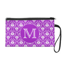 Your Letter. Purple and White Damask Pattern. Wristlets