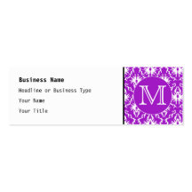 Your Letter. Purple and White Damask Pattern. Business Card Template
