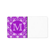 Your Letter. Purple and White Damask Pattern. Address Label