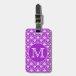 Your Letter. Purple and White Damask Pattern. Travel Bag Tag