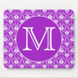 Your Letter. Purple and White Damask Pattern. Mousepads