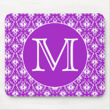 Your Letter. Purple and White Damask Pattern. Mousepads