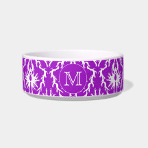 Your Letter. Purple and White Damask Pattern. Pet Bowl