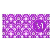 Your Letter. Purple and White Damask Pattern. Photo Card