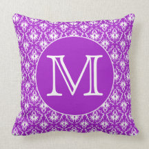 Your Letter. Purple and White Damask Pattern. Pillow