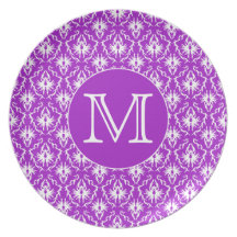 Your Letter. Purple and White Damask Pattern. Plates