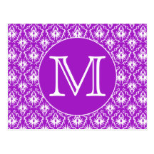 Your Letter. Purple and White Damask Pattern. Postcard