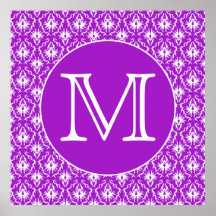 Your Letter. Purple and White Damask Pattern. Posters