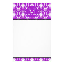 Your Letter. Purple and White Damask Pattern. Stationery