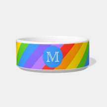 Your Letter, Rainbow Stripes Monogram. Cat Bowls