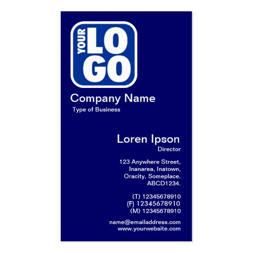 Your Logo - Navy Blue Business Card Template (front side)