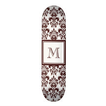 Your Monogram, Brown Damask Pattern 2 Skateboards
