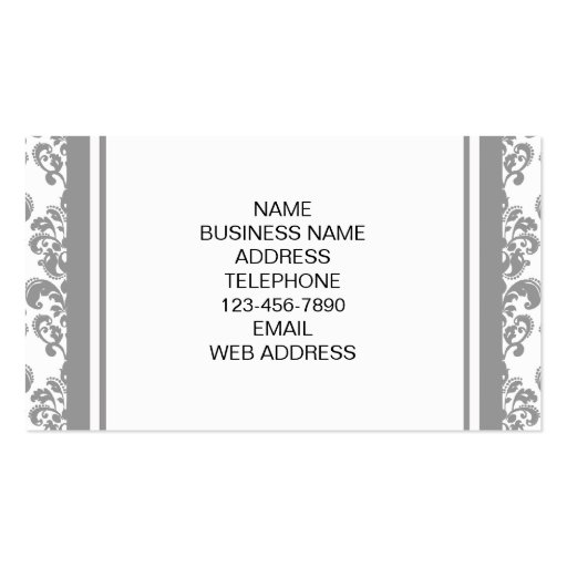Your Monogram, Grey Damask Pattern 2 Business Card Templates (back side)