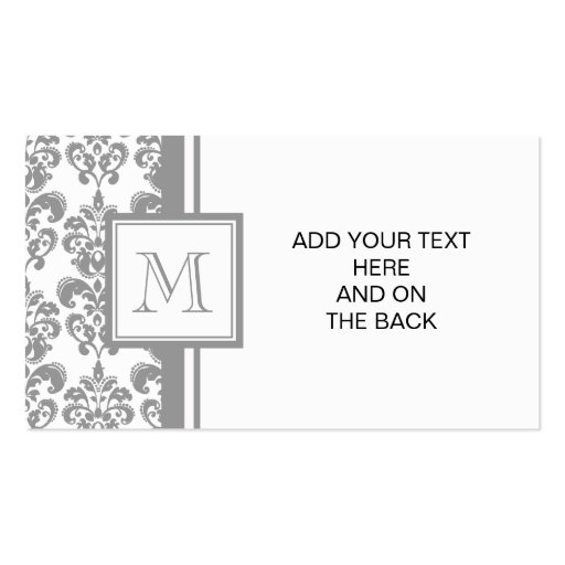 Your Monogram, Grey Damask Pattern 2 Business Card Templates