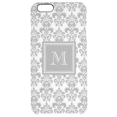 Your Monogram, Grey Damask Pattern 2 Clear iPhone 6 Plus Case
