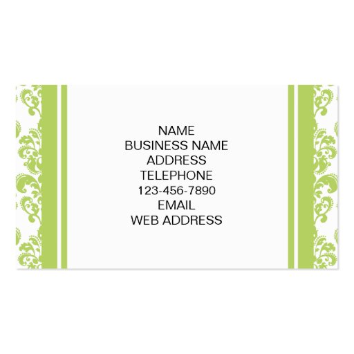 Your Monogram, Light Green Damask Pattern 2 Business Card (back side)