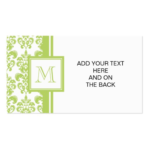 Your Monogram, Light Green Damask Pattern 2 Business Card (front side)