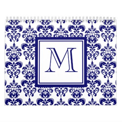 Your Monogram, Navy Blue Damask Pattern 2 Calendar Your Monogram, Navy Blue Damask Pattern 2 Calendar