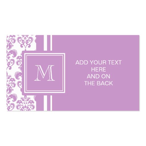 Your Monogram, Purple Damask Pattern 2 Business Card Templates (front side)