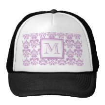 Your Monogram, Purple Damask Pattern 2 Hat