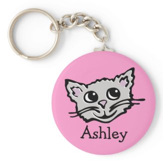 Your name cute kids graphic cat pink grey keychain