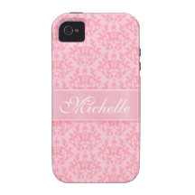 "Your name" damask light pink iphone4S barely case Vibe iPhone 4 Cases