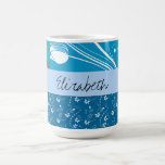Your Name Flowers Dots Swirls Blue White Mug