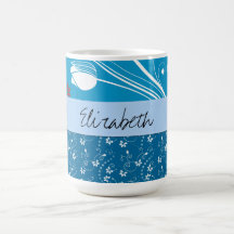 Your Name Flowers Dots Swirls Blue White Mug