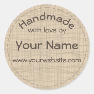Your Name Handmade By Round Sticker Burlap Gauze