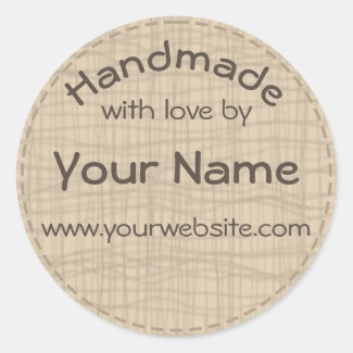 Your Name Handmade By Round Sticker Burlap Gauze