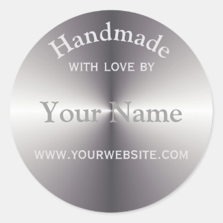Your Name Handmade By Round Sticker Silver Metal